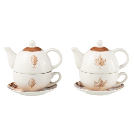 Juego de 2 teteras y tazas de cerámica marrón 16.5*11*14 cm