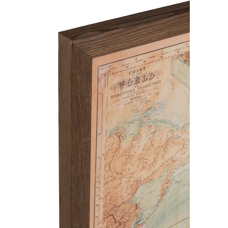 Mapa-múndi com LED em madeira castanha 175 x 4,5 x 116 cm