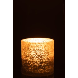 Vaso per candele cilindrico in vetro grigio con effetto crackle 15x15x15 cm