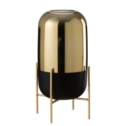 Tarro de cristal para velas - metal negro - dorado 18x18x37 cm