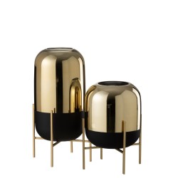 copia de Portavelas + pie cristal negro/oro Alt. 37 cm