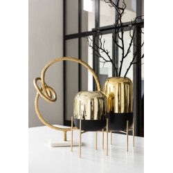 Vaso per candele in vetro - metallo nero - oro 18x18x37 cm