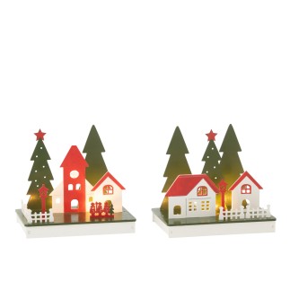Lot de 2 maison de Noël en bois multicouleur 20*14*18 cm