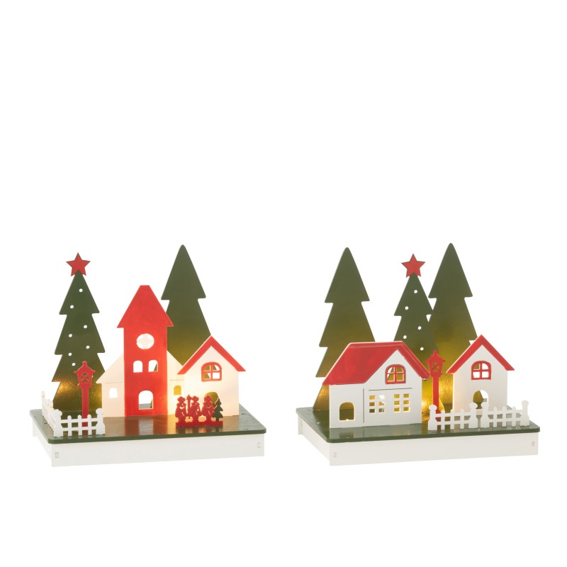 Conjunto de 2 casas de Natal em madeira multicolorida 20x14x18 cm Conjunto de 2 casas de Natal em madeira multicolorida 20x14x18 cm
