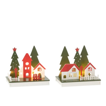 Lot de 2 maison de Noël en bois multicouleur 20*14*18 cm