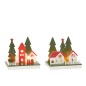 Conjunto de 2 casas de Natal em madeira multicolorida 20x14x18 cm Conjunto de 2 casas de Natal em madeira multicolorida 20x14x18 cm