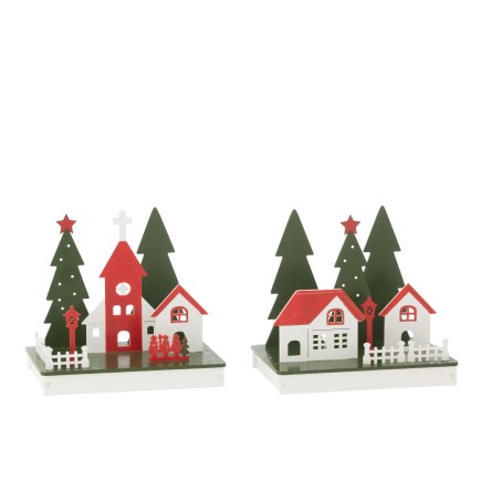 Lot de 2 maison de Noël en bois multicouleur 20*14*18 cm