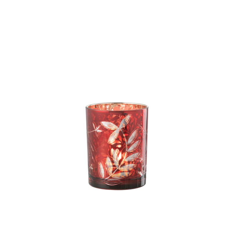 Castiçal em vidro vermelho 10x10x12,5 cm
