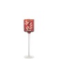 Castiçal de vidro vermelho com suporte 7x7x25 cm