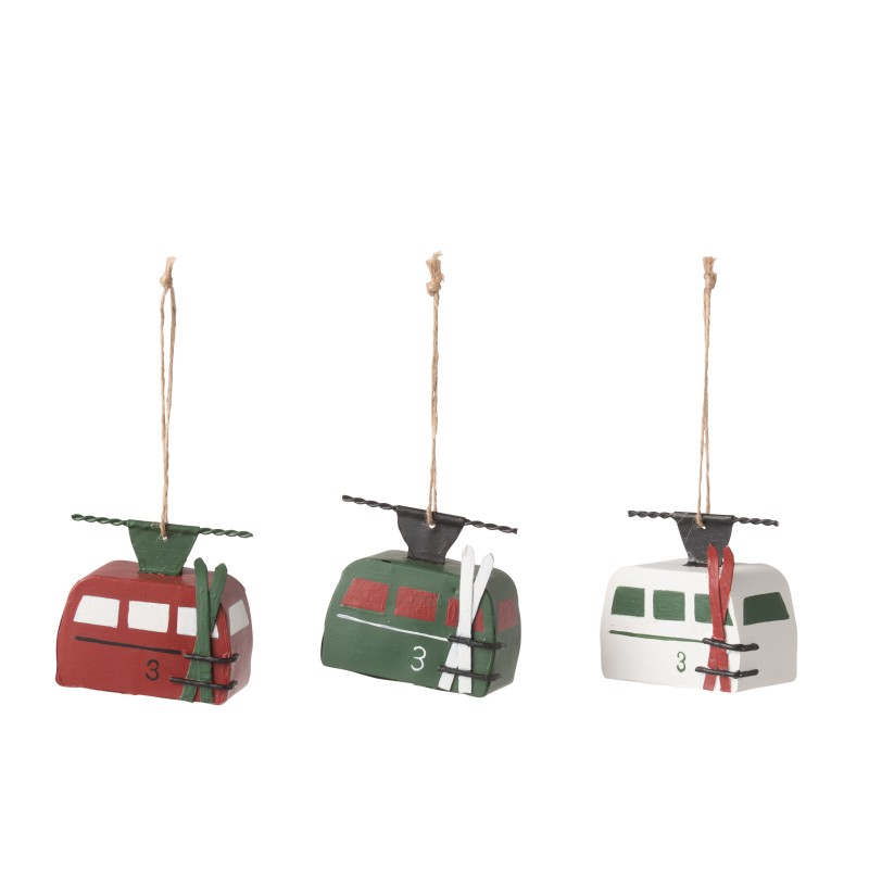 Conjunto de 3 suspensões teleféricas em metal multicolorido 8x4,5x8 cm