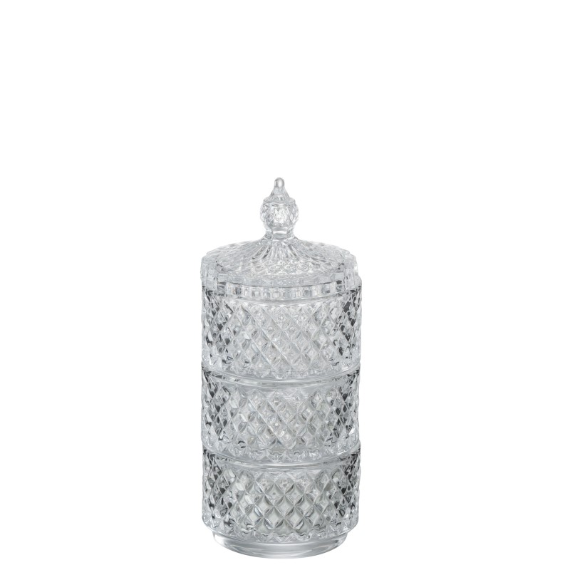 Pote de vidro transparente com 3 andares 8,5 x 8,5 x 20 cm