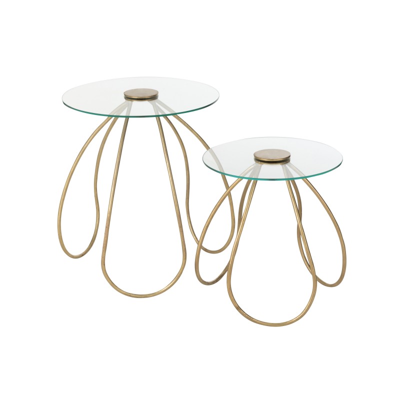 Conjunto de 2 mesas encaixáveis em metal dourado 45x45x53 cm