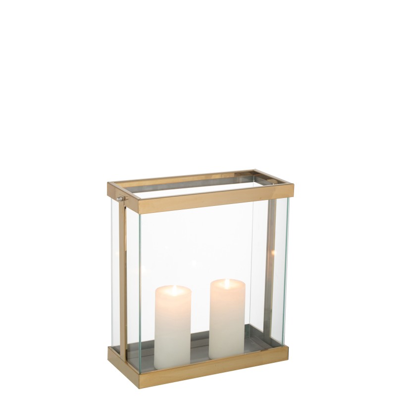 Lanterne rectangulaire en verre doré 32*15*35.5 cm