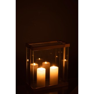 Lanterne rectangulaire en verre doré 32*15*35.5 cm