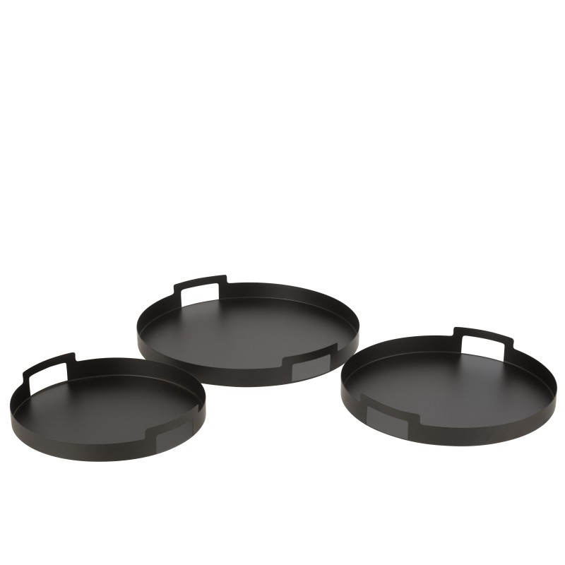 Set de 3 plateaux rond en métal noir 45*45*6.5 cm