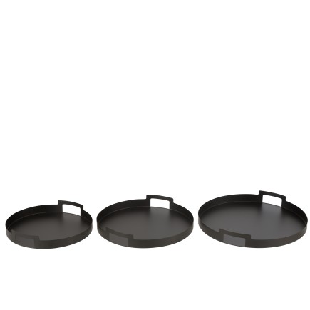 Set de 3 plateaux rond en métal noir 45*45*6.5 cm