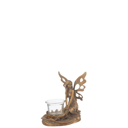 Porte-bougie ange en métal doré 15*10*16 cm