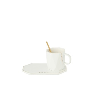 Mug avec cuillère en céramique blanc 17.8*12.2*8 cm
