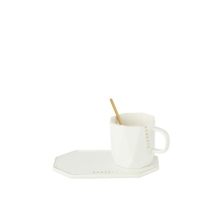Mug avec cuillère en céramique blanc 17.8*12.2*8 cm
