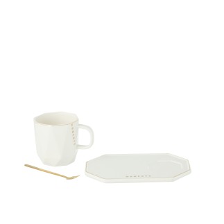 Mug avec cuillère en céramique blanc 17.8*12.2*8 cm