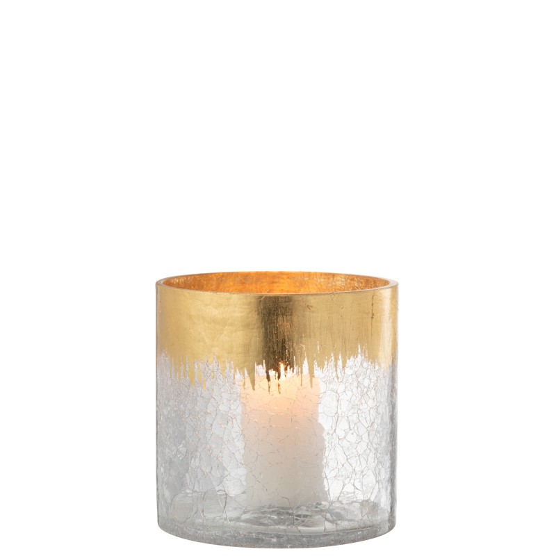 Photophore en verre transparent doré 15*15*15 cm