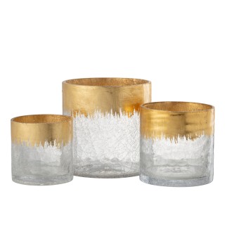 Photophore en verre transparent doré 15*15*15 cm