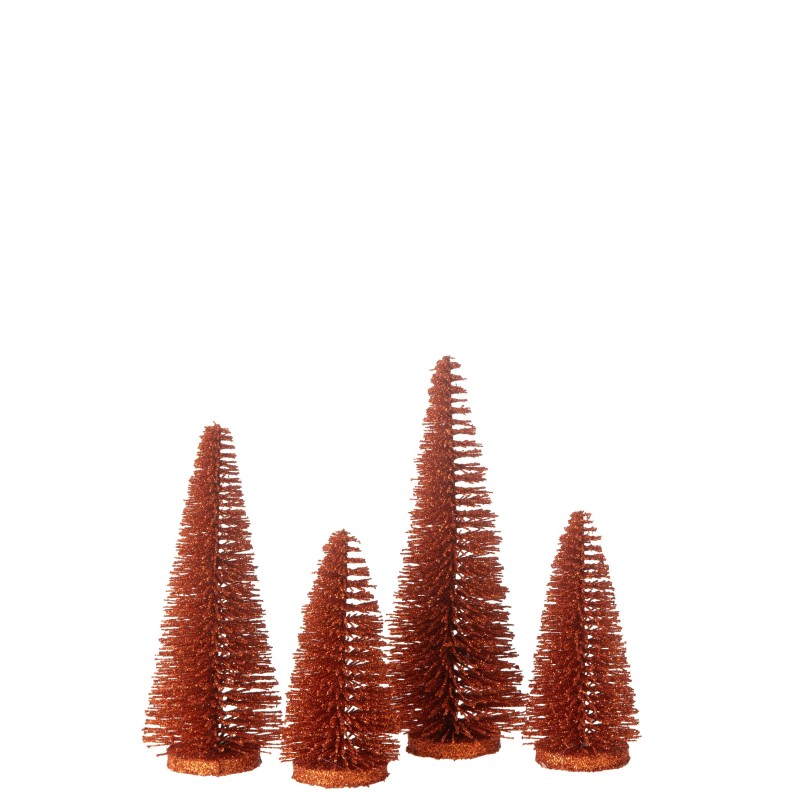 Caja de 4 árboles de Navidad artificiales de plástico cobrizo H.9 a 15 cm Caja de 4 árboles de Navidad artificiales de plástico cobrizo H.9 a 15 cm