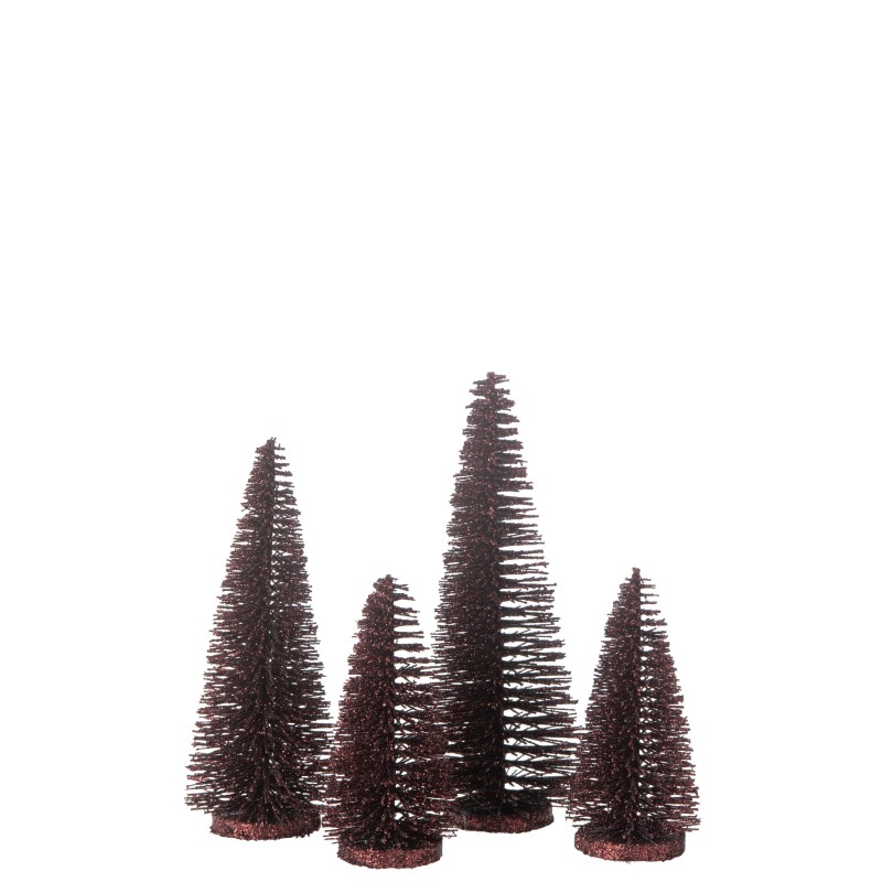 Caja de 4 árboles de Navidad artificiales de plástico burdeos H.9 a 15 cm