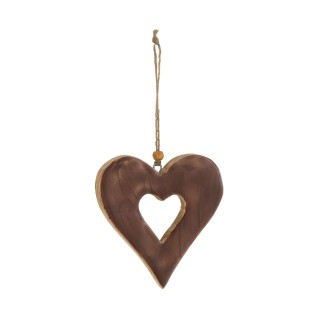 Coeur à suspendre en Bois Marron 12x10,5x1,5cm
