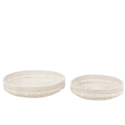 Set de 2 plats ronds en bois blanc 50x50x14 cm