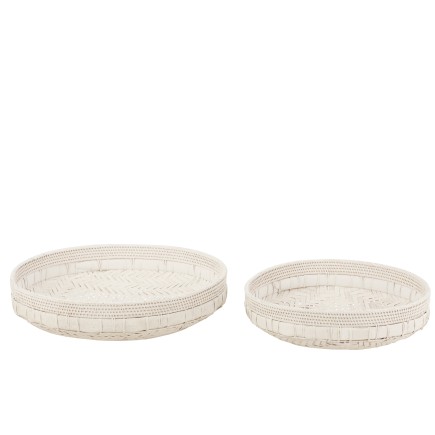 Set de 2 plats ronds en bois blanc 50x50x14 cm