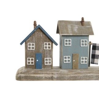 Figura Decorativa Home ESPRIT Azul Rojo Multicolor Casas 25,5 x 9 x 13,5 cm (2 Unidades)