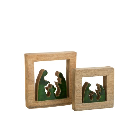 Presepe di Natale in legno verde 16x16x4 cm