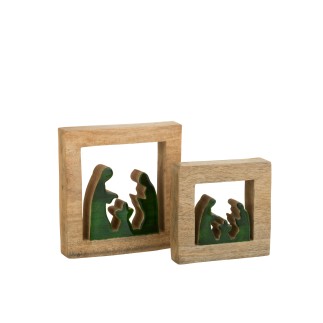 Presepe di Natale quadrato in legno nero 15,5*15,5*3,5 cm