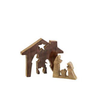 Presepe di Natale puzzle casa in legno marrone 18,5x4x18,5 cm