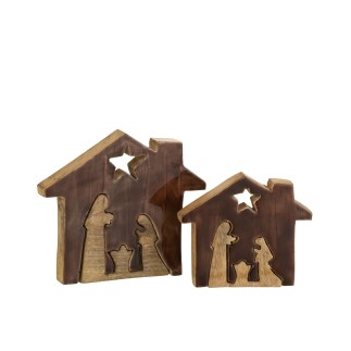 Presepe di Natale puzzle casa in legno marrone 18,5x4x18,5 cm