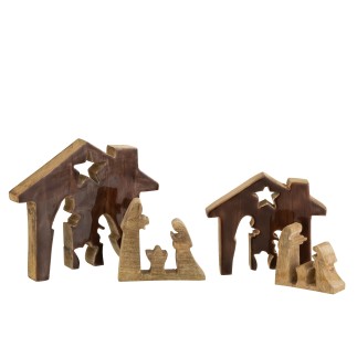 Presepe di Natale puzzle casa in legno marrone 18,5x4x18,5 cm