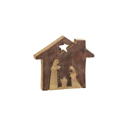 Presepe di Natale puzzle casa in legno marrone 18,5x4x18,5 cm