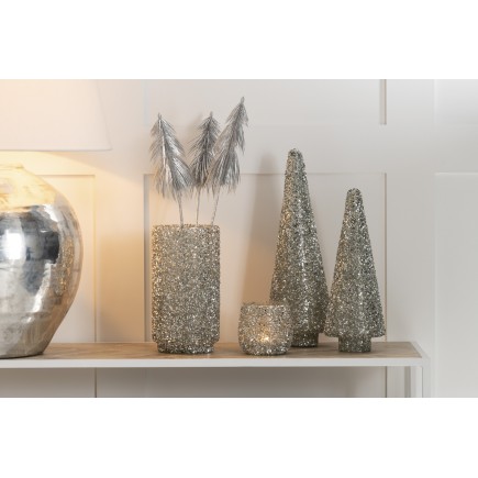 Albero di Natale decorativo in vetro argento 12x12x32 cm