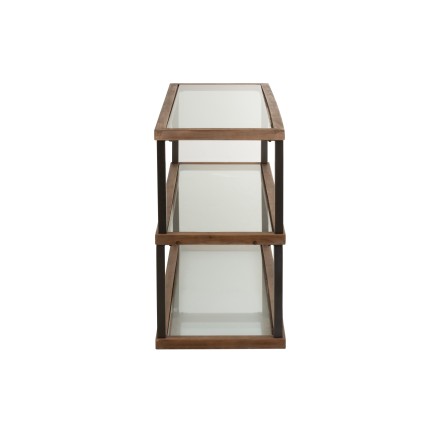 Consolle a 3 livelli in vetro e legno marrone 132*46*79cm