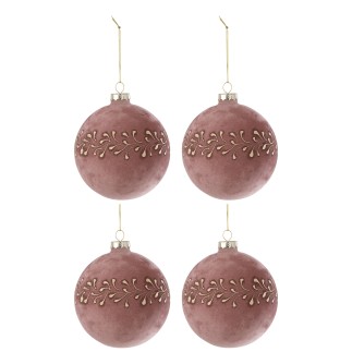 Boite de 4boules de Noël en verre rose 10x10x10 cm