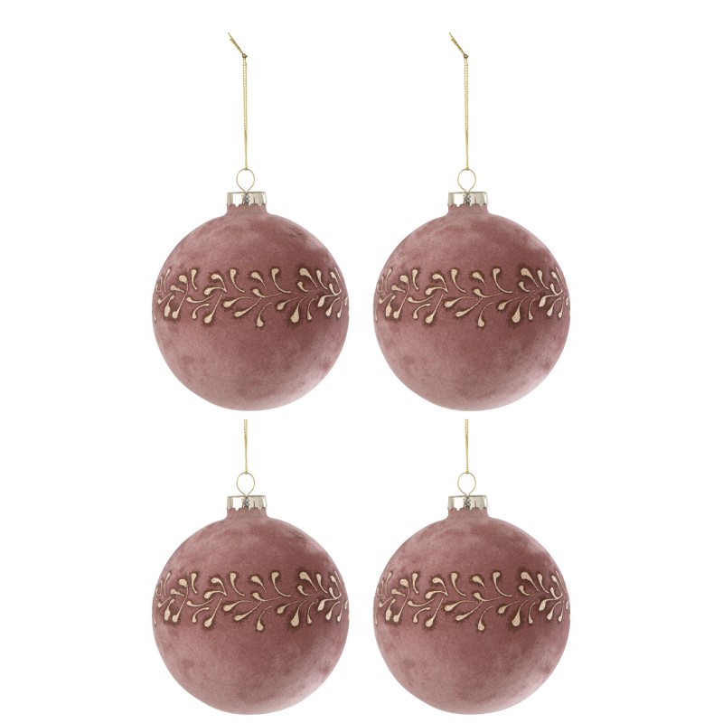 Boite de 4 boules de Noël en verre rose 10x10x10 cm Boite de 4 boules de Noël en verre rose 10x10x10 cm