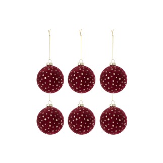 Boite de 6boules de Noël en verre Bordeaux 8x8x8 cm