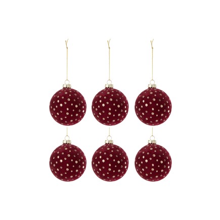 Boite de 6boules de Noël en verre Bordeaux 8x8x8 cm