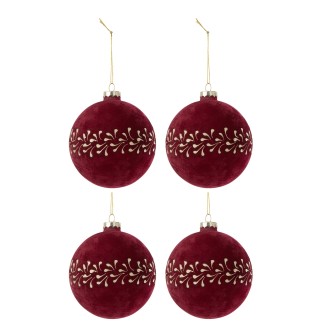 Boite de 4boules de Noël en verre Bordeaux 10x10x10 cm