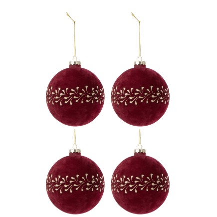 Boite de 4boules de Noël en verre Bordeaux 10x10x10 cm