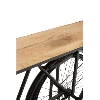 Consola de bicicleta de madera y metal negro 185x36x85.5 cm.