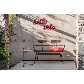 Mesa auxiliar de madera - metal negro - natural 39x42x64 cm