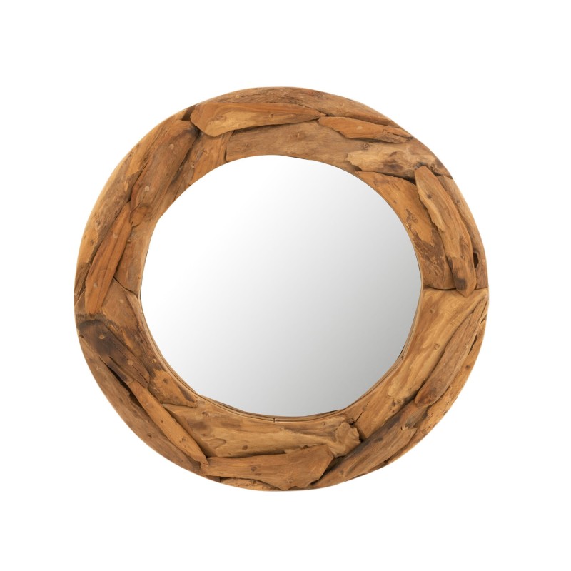 MIRROIR ROND MORCEAUX BOIS TECK NATUREL 60 cm