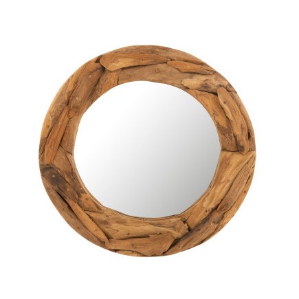MIRROIR ROND MORCEAUX BOIS TECK NATUREL 60 cm